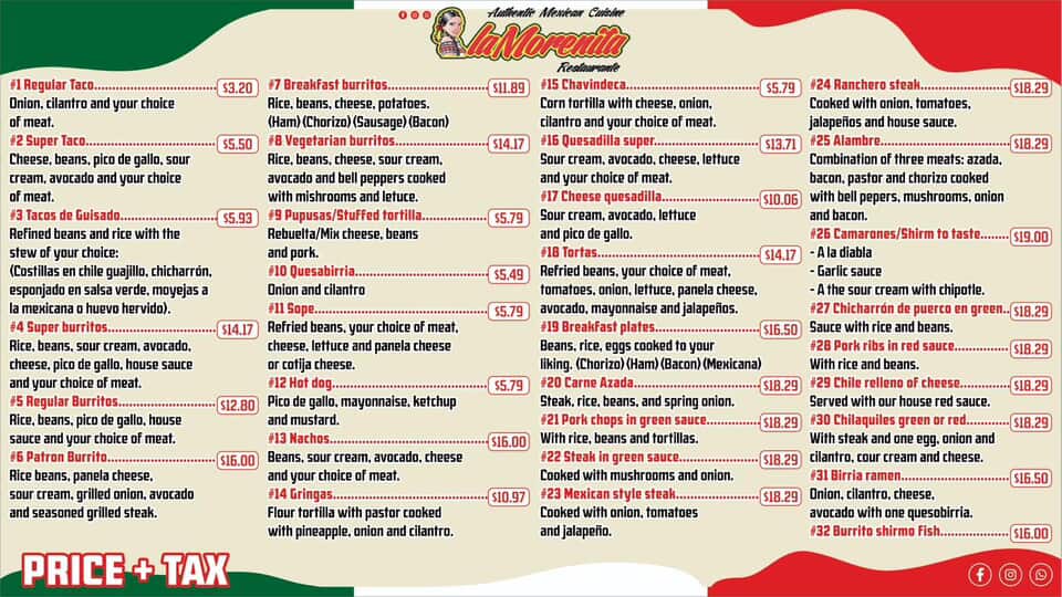 Tacos La Morenita Menu - Page 2